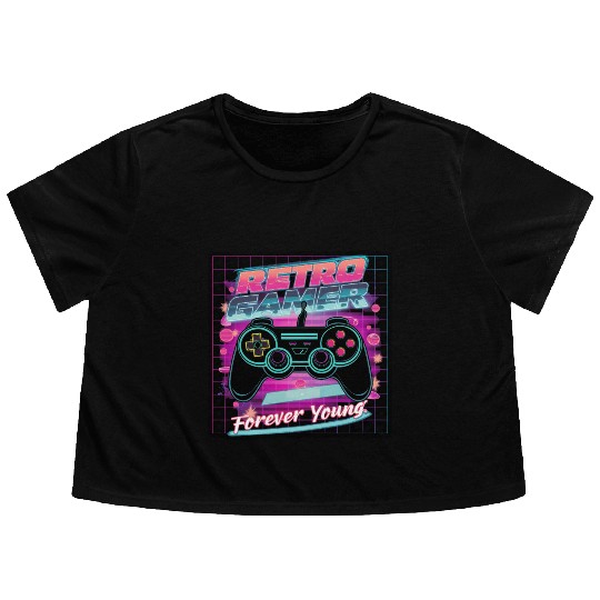 Retro Gamer Forever Young 01 sticker Flowy Cropped Tees