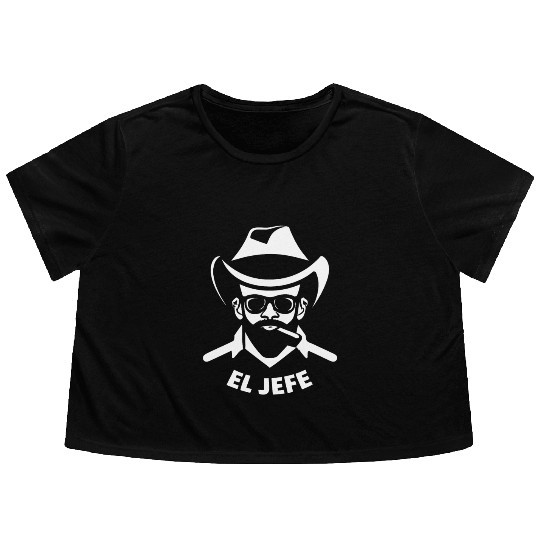 El Jefe (White Print) Flowy Cropped Tees