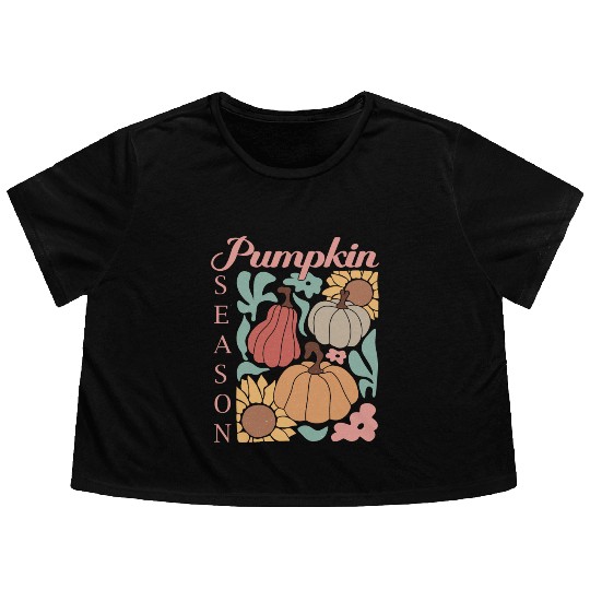 Boho Pumpkin season - Fall autumn vibes Flowy Cropped Tees