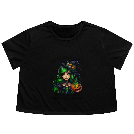 Halloween Wicked Cute Green Witch Flowy Cropped Tees