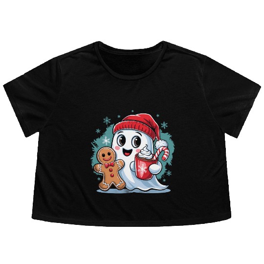 Cute Christmas Ghost Flowy Cropped Tees