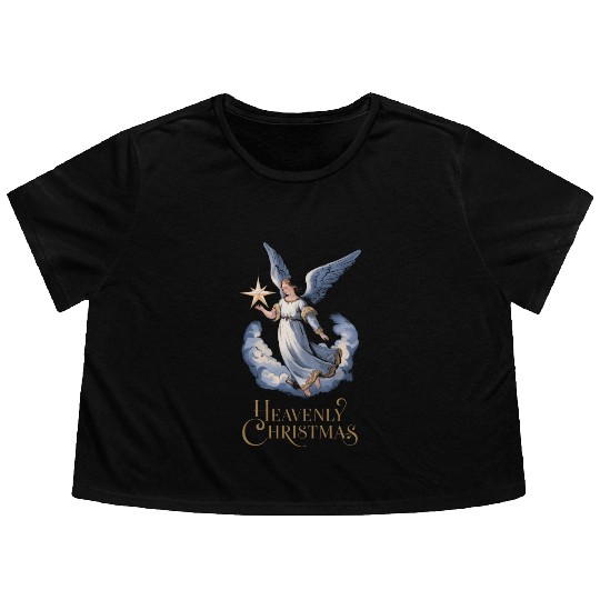 Heavenly Christmas Angel with Star Holiday Art Flowy Cropped Tees