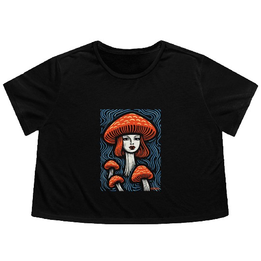 Mushroom Head Lady Flowy Cropped Tees
