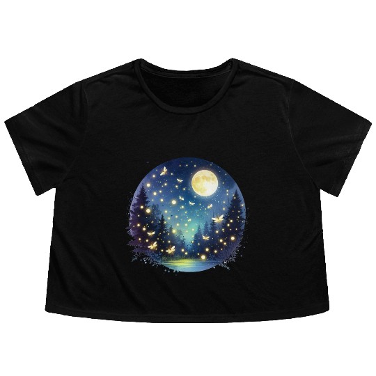 Moonlit Fireflies Flowy Cropped Tees