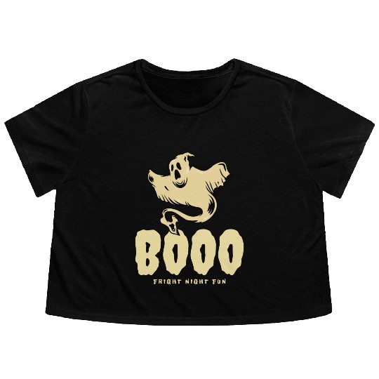 BOOO Fright Night Fun Ghost Halloween Flowy Cropped Tees