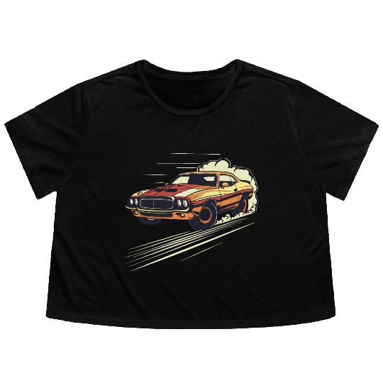 Classic Muscle Car in Action Flowy Cropped Tees