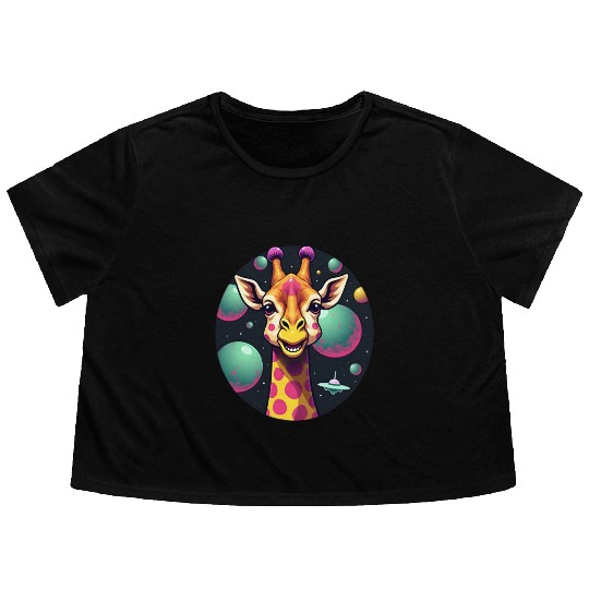 Cosmic Giraffe: Galactic Safari Adventure Flowy Cropped Tees
