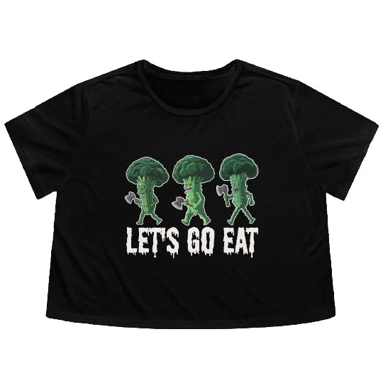 Let's Go Eat Broccoli Attack Flowy Cropped Tees