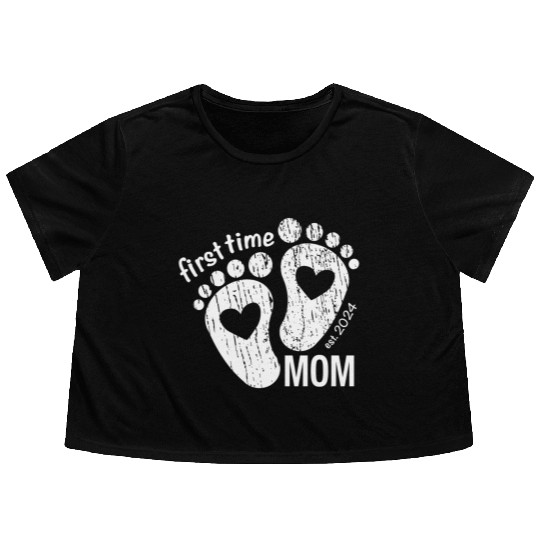 First time Mom - newborn mother design 2024 Flowy Cropped Tees