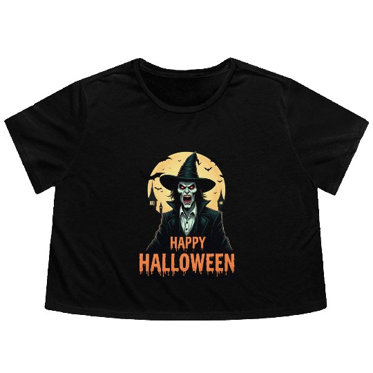 Halloween Horror Witch Flowy Cropped Tees