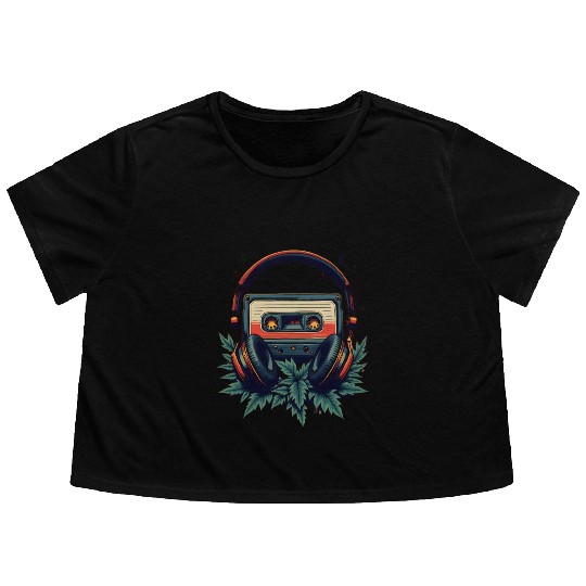 Retro Beats: Old School Cassette Flowy Cropped Tees"