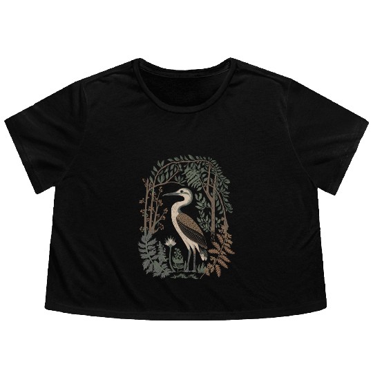 Heron in Forest Foliage Nature Scene Flowy Cropped Tees