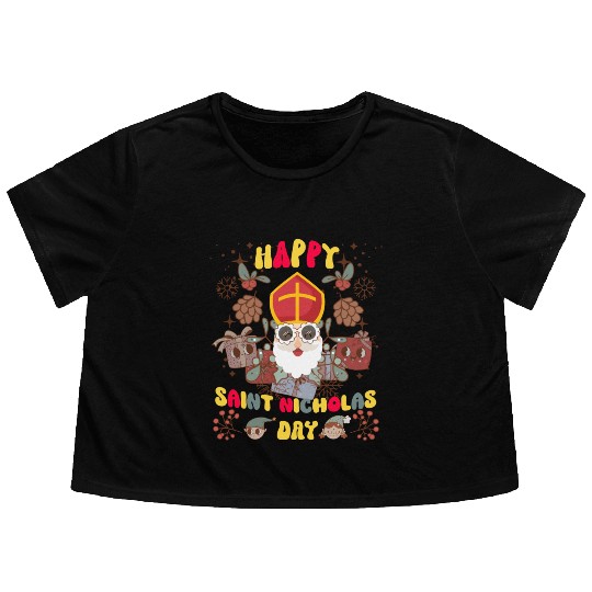 Groovy Saint Nicholas Day logo Flowy Cropped Tees