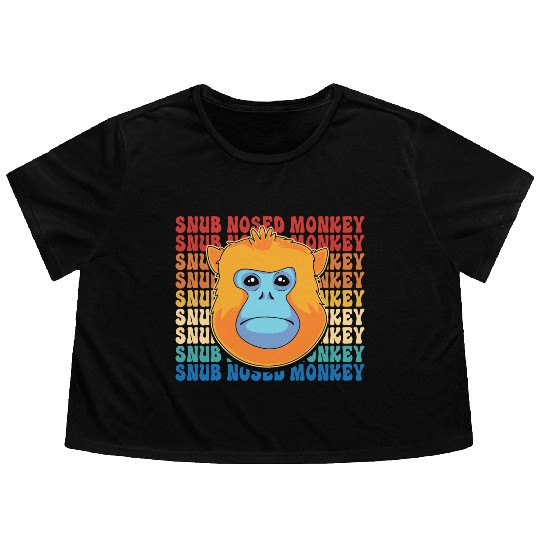 Retro Golden Snub Nosed Monkey Cute Monkey Face Flowy Cropped Tees