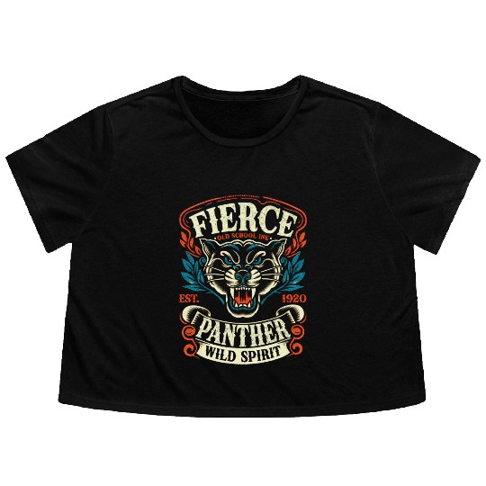 Fierce Panther Old School Tattoo Wild Flowy Cropped Tees