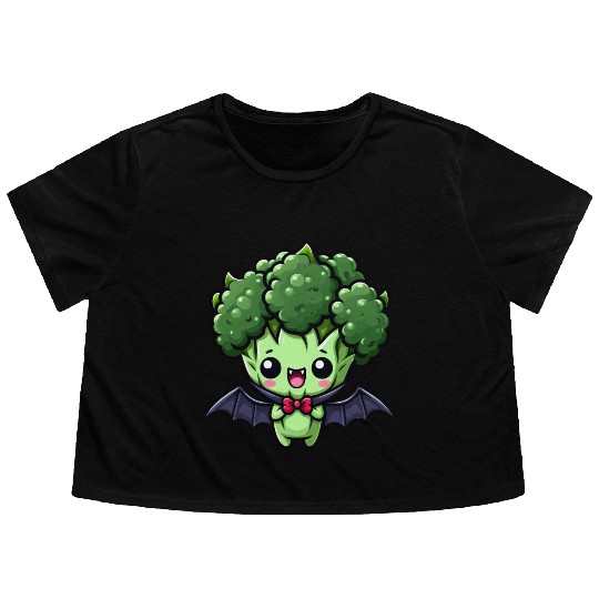 Cute Halloween Broccoli Vampire Cartoon Flowy Cropped Tees