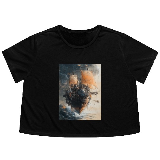 Steam Punk Ship Flowy Cropped Tees