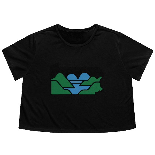 Pennsylvania Outline with Heart Shaped River Map Flowy Cropped Tees