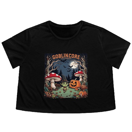 Halloween goblincore enchanted forest goblin Flowy Cropped Tees