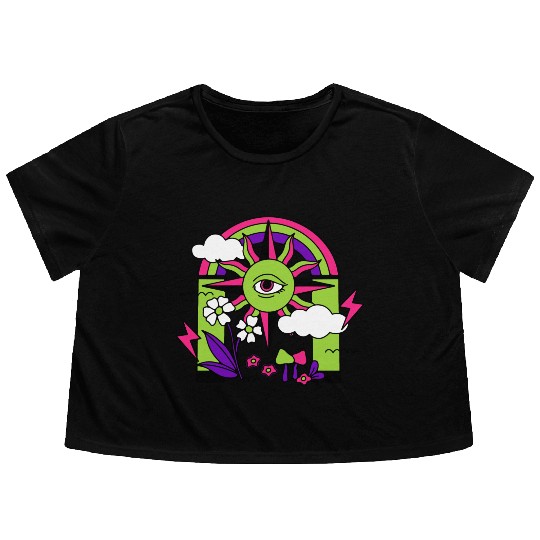 Pink ve Green Psychedelic I Need Space Flowy Cropped Tees