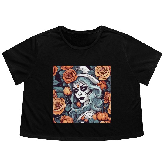 Gothic Day of the Dead Witch Flowy Cropped Tees
