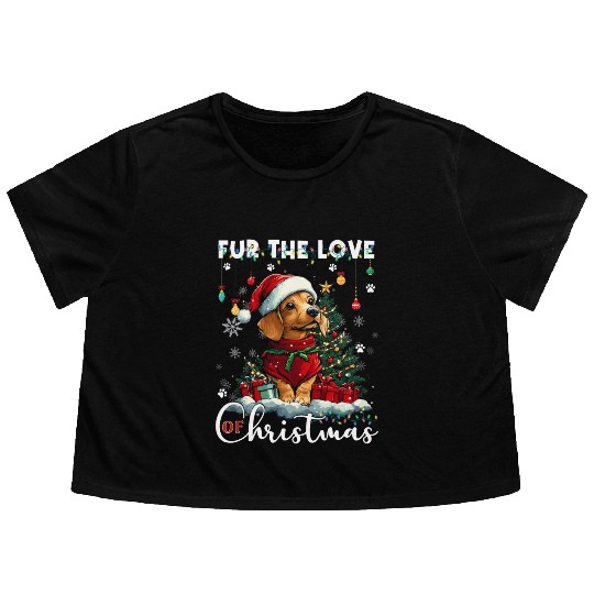 Dachshund Christmas Tree Lights Decorations Dog Flowy Cropped Tees