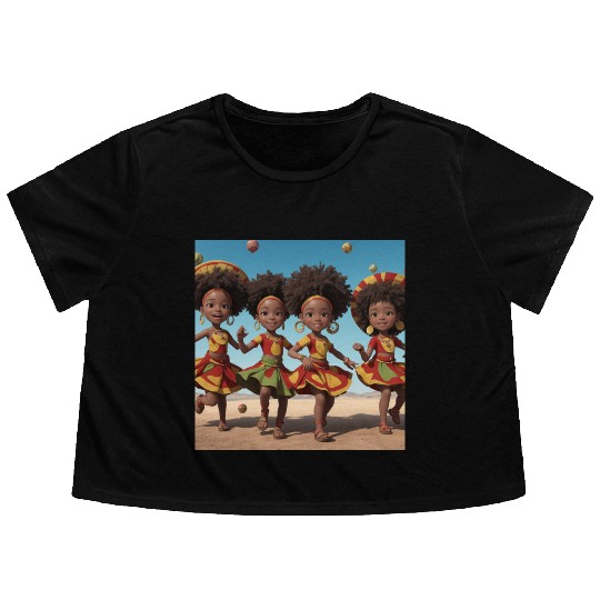 Animated African kids dancing Flowy Cropped Tees