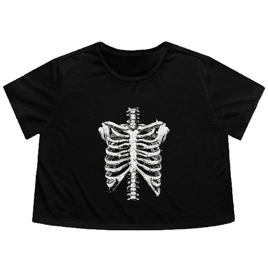 skeleton rib cage spooky halloween Flowy Cropped Tees