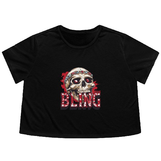 Diamond and Ruby Bling Skull Flowy Cropped Tees