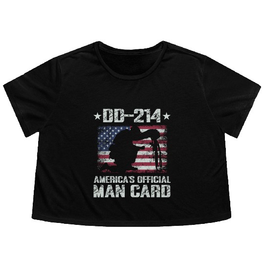 DD-214 America's Official Man Card Veteran Pride Flowy Cropped Tees
