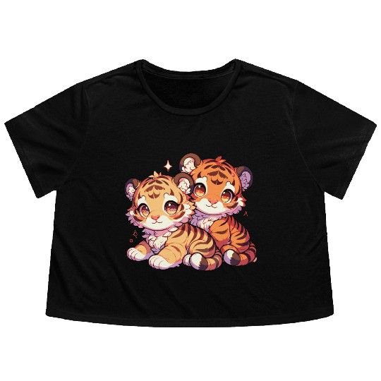 Adorable Baby Tiger Cubs Artwork - Cute and Flowy Cropped Tees
