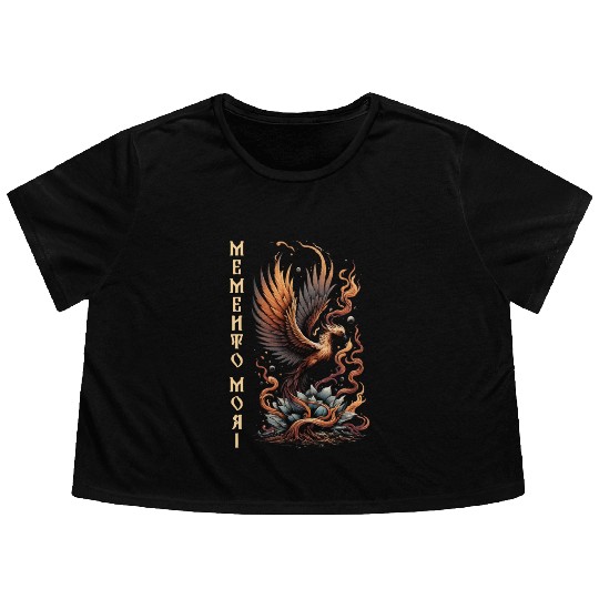 Memento Mori Phoenix Rebirth Fire Art Design Flowy Cropped Tees