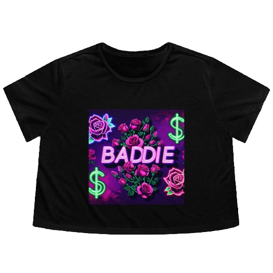 BADDIE in Neon Pink Flowy Cropped Tees