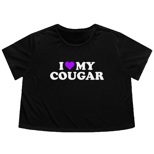 I Love Cougars Cougar Humor Valentine's Day 3BK4 Flowy Cropped Tees