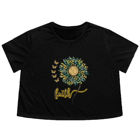 Faith inspired sunflower design Flowy Cropped Tees