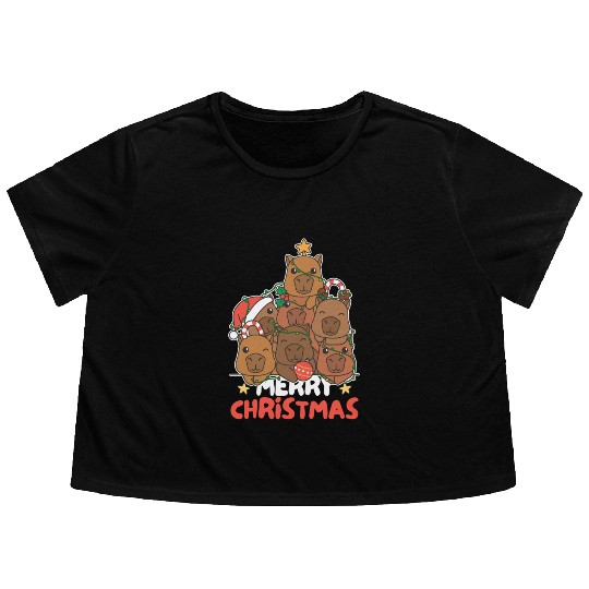 Capybara Christmas Tree Merry Christmas Flowy Cropped Tees