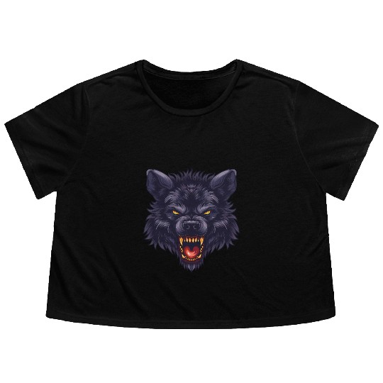 dark wolf face Flowy Cropped Tees