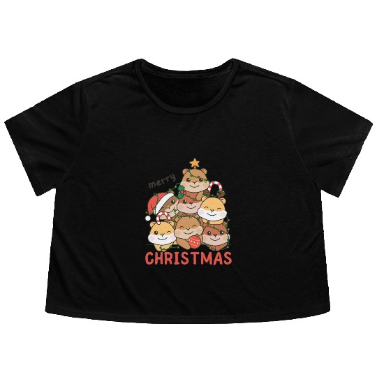 Hamster Christmas Tree Merry Christmas Flowy Cropped Tees