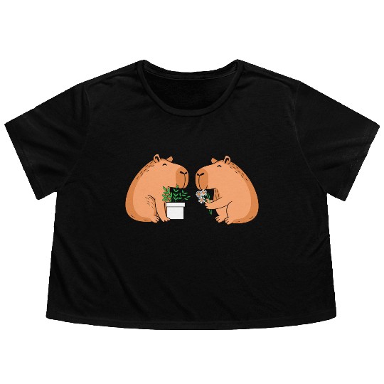 Cute Gardening Garden Capybara Flower Flowy Cropped Tees
