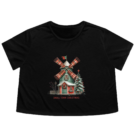Small Town Christmas Windmill Flowy Cropped Tees