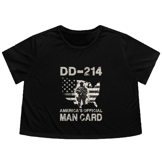 DD 214 America s Official Man Card Flowy Cropped Tees