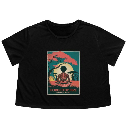 Vintage Afro Samurai Warrior - Forged By Fire Flowy Cropped Tees