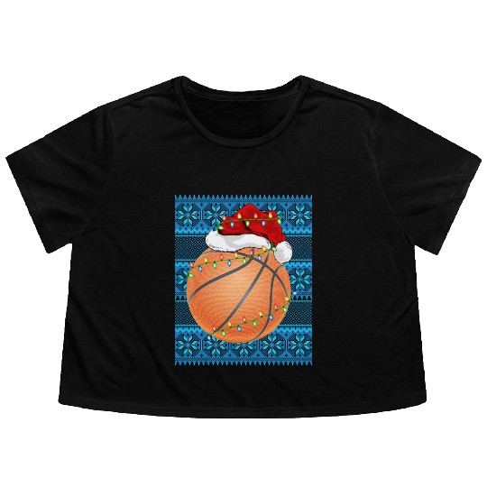 Basketball Christmas Lights Flowy Cropped Tees