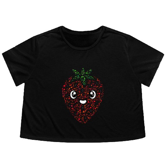 Strawberry From Happy Bubbles And Circles Flowy Cropped Tees