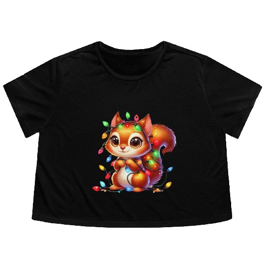 FUNNY CHRISTMAS SQUIRREL Flowy Cropped Tees
