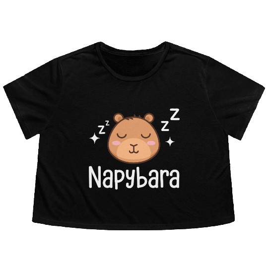 Napybara Sleepy Cute Capybara Sleeping Nap Lover Flowy Cropped Tees