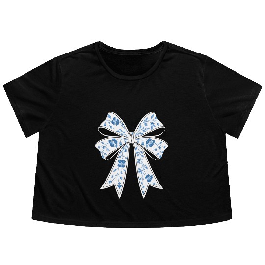 Christmas Coquette Bow, Merry Christmas Flowy Cropped Tees