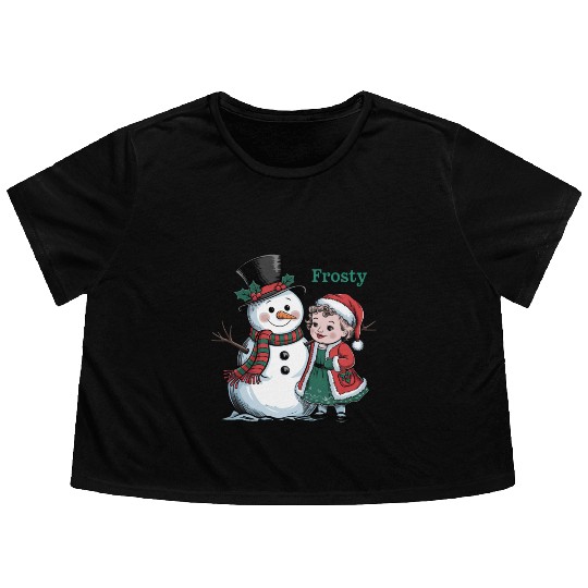 Snowman Christmas, Funny Snowman Flowy Cropped Tees