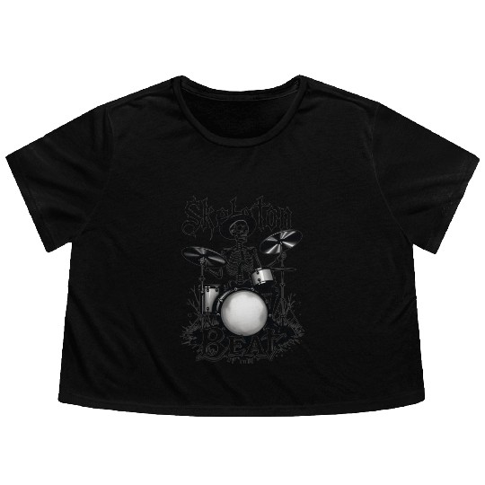 Skeleton Beat: Funny Cowboy Skeleton Playing Drums Flowy Cropped Tees