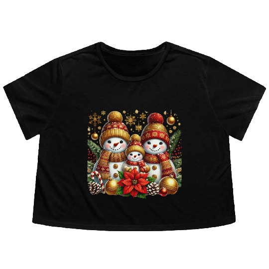 Snowman Christmas, Merry Christmas Flowy Cropped Tees